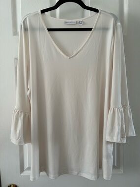 Susan Graver Cream V-Neck Bell Sleeve Top